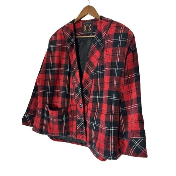 Ellen Tracy Jackets & Blazers - Vtg ELLEN TRACY Blazer Womens Size M Red Plaid Wool Holiday Old Money 90s‎